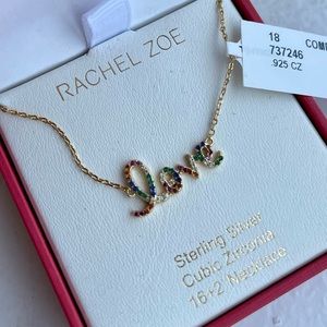 NWT Rachel Zoe sterling silver gold tone rainbow love necklace